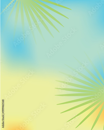 Tropical summer background with palm leaves and gradient, abstract beach banner with copy space, vacation design template.