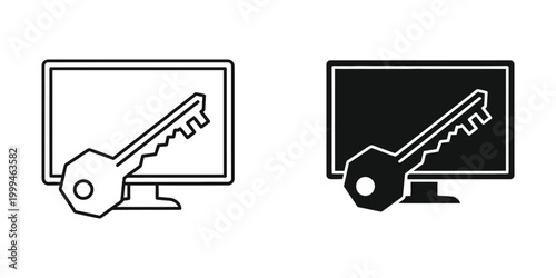 Computer monitor with key and rising graph for data growth and technology