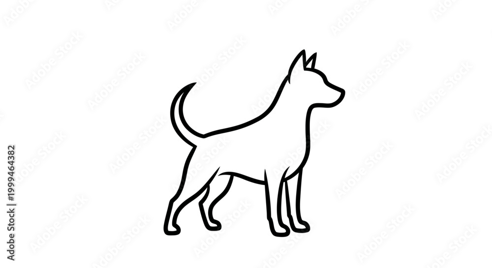 Fototapeta premium Minimalist outline drawing of a dog standing profile view, simple line art