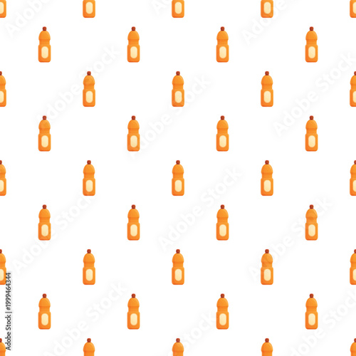 Orange juice plastic bottles creating a seamless pattern on a white background