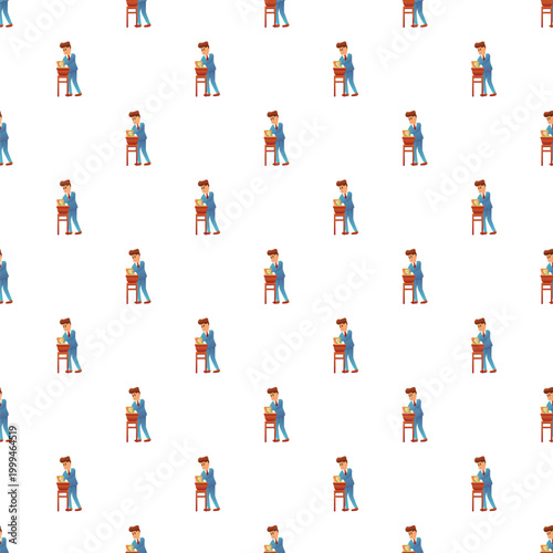 Seamless pattern of a man in a suit putting money into a wooden box