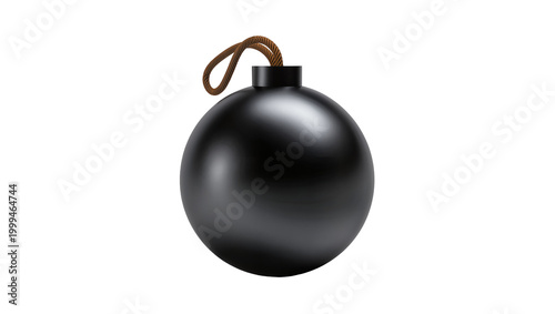 Картината върху платно Round black bomb with rope fuse, isolated on transparent background