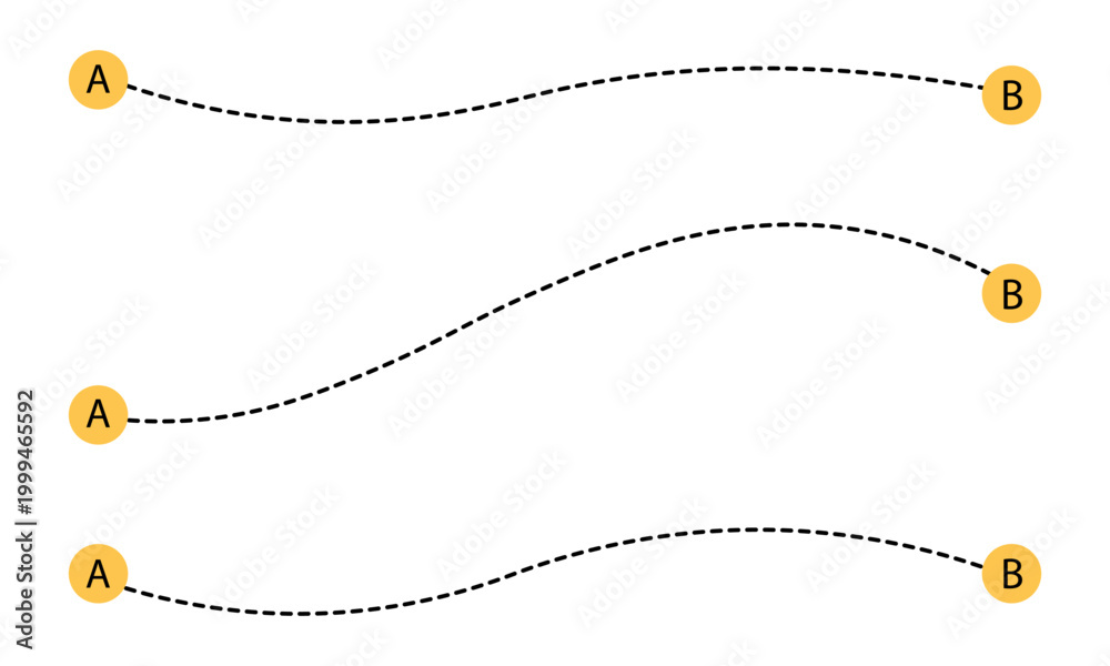 Fototapeta premium Multiple path routes A to B icons navigation direction lines journey mapping system vector