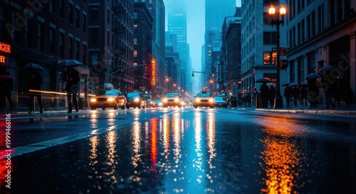 city street at night with wet pavement and reflections