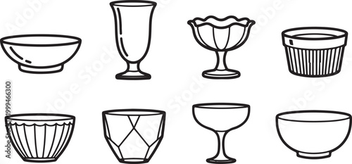 Tableau sur toile Set of eight simple wine glasses illustration vector Vector