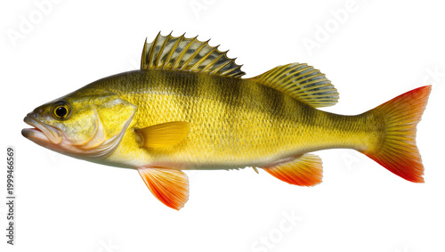 Bild auf Leinwand Golden Perch Fish with Orange Fins and Dark Spots