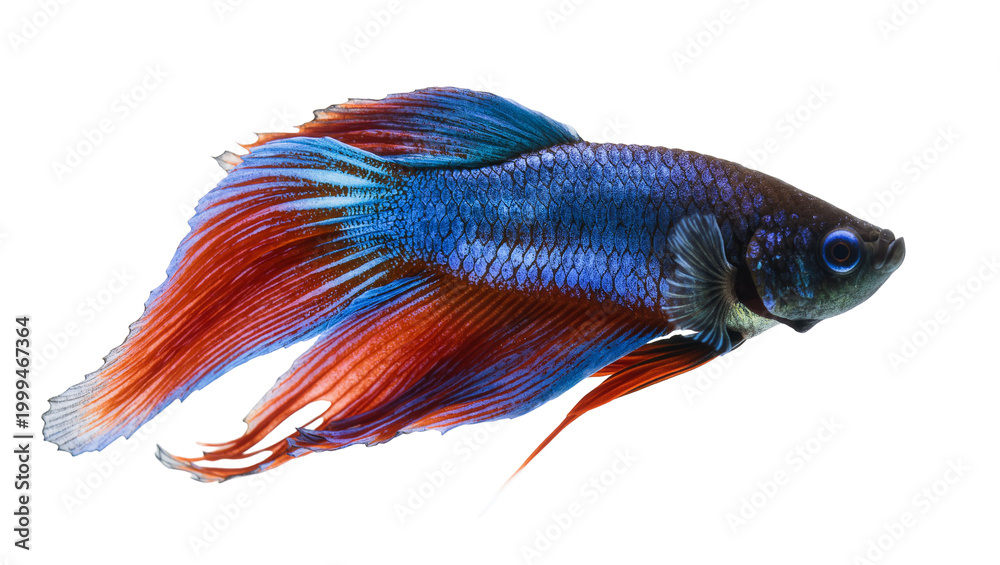 Fototapeta premium Blue red halfmoon betta fish with flowing fins