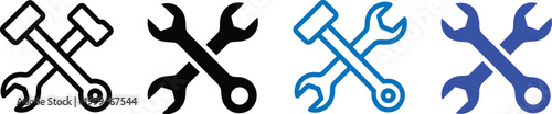 Tools icons set. Hammer and wrench repair flat vector illustration