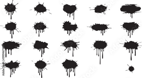Black ink splatter explosion with sharp edges on clean surface