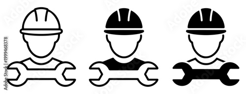 worker wrench repair service icon set