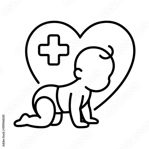 baby crawling pediatric care icon set