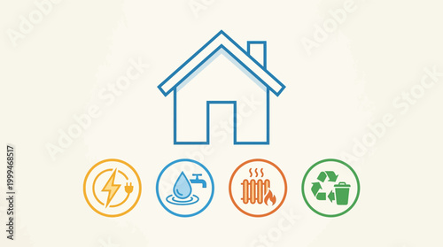 Home utility and sustainability service icons illustration.