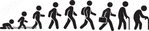 Human evolution silhouettes depicting stages of life from baby to elderly person