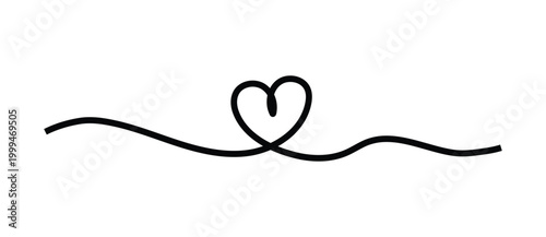 Cute simple line art love heart Hand drawn heart line art banner background transparent isolated. Black and white heart clipart. Vector illustration