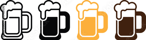 Beer mug icons set. Draft lager glass beverage flat vector illustration