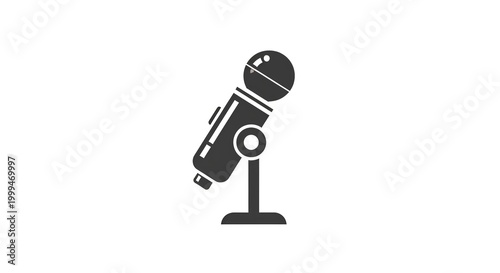 Microphone on stand icon black and white simple