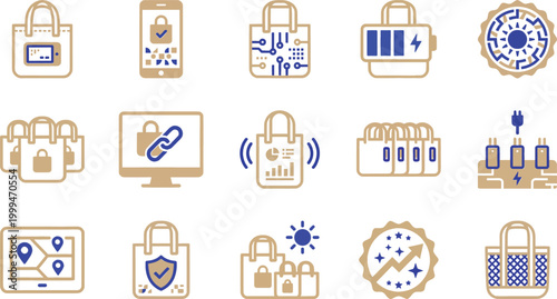 Smart tote and tech icons for eco shopping