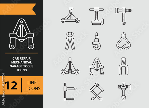 Automotive Repair Garage Tools Outline Icons for Mechanics