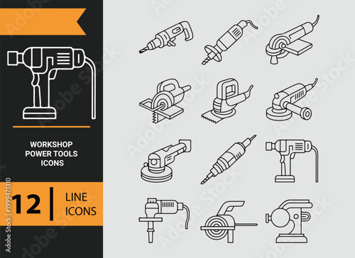 Workshop Power Tools Outline Icons for Professional Projects