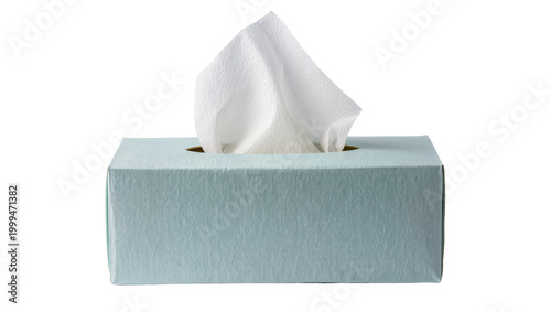 Obraz na plátne Light blue tissue box with white tissues, isolated on transparent background