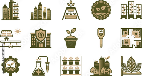 Vertical garden and urban farming icons