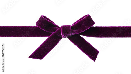 Plush velvet ribbon tied in a bow, isolated on transparent background