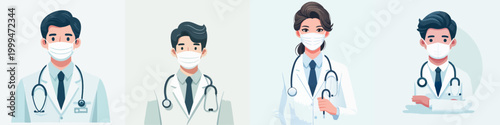 Flat Vector Doctor Character Collection with Multiple Medical Professionals in Diverse Poses