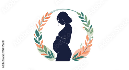 Maternity concept pregnant woman silhouette floral vector