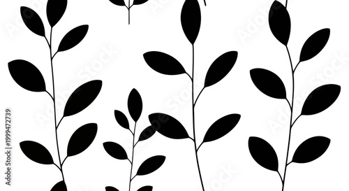 Minimalist Black Leaves on White Background, Simple Botanical Silhouette, Organic Design