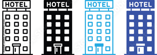 Hotel building icons set. Accommodation hospitality flat vector illustration