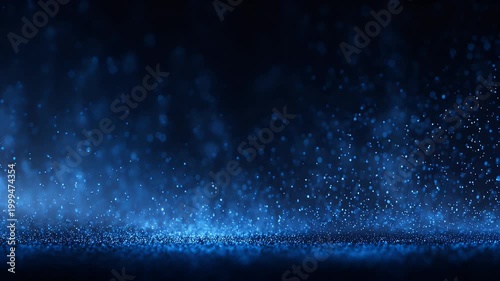 Blue glitter particles moving in slow motion dark background cinematic abstract motion graphic design element digital surface flow glowing bokeh effect light bokeh luxury texture aesthetic backdrop.