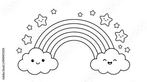 Cute baby blue sky pattern illustration featuring a cartoon sun and clouds with a summer nature bird element in a vector frame design