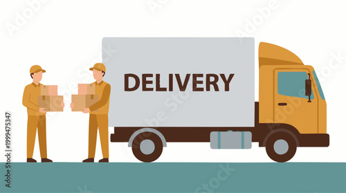 Delivery workers loading packages onto a truck for shipping service