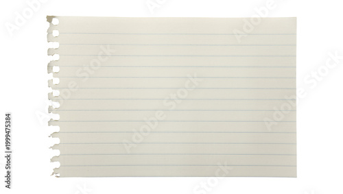 Foto Torn lined notebook paper sheet with punched holes, isolated on transparent back