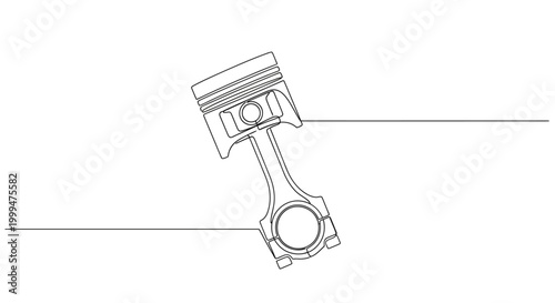 Fotografija One continuous line drawing of an isolated engine piston and connecting rod deta
