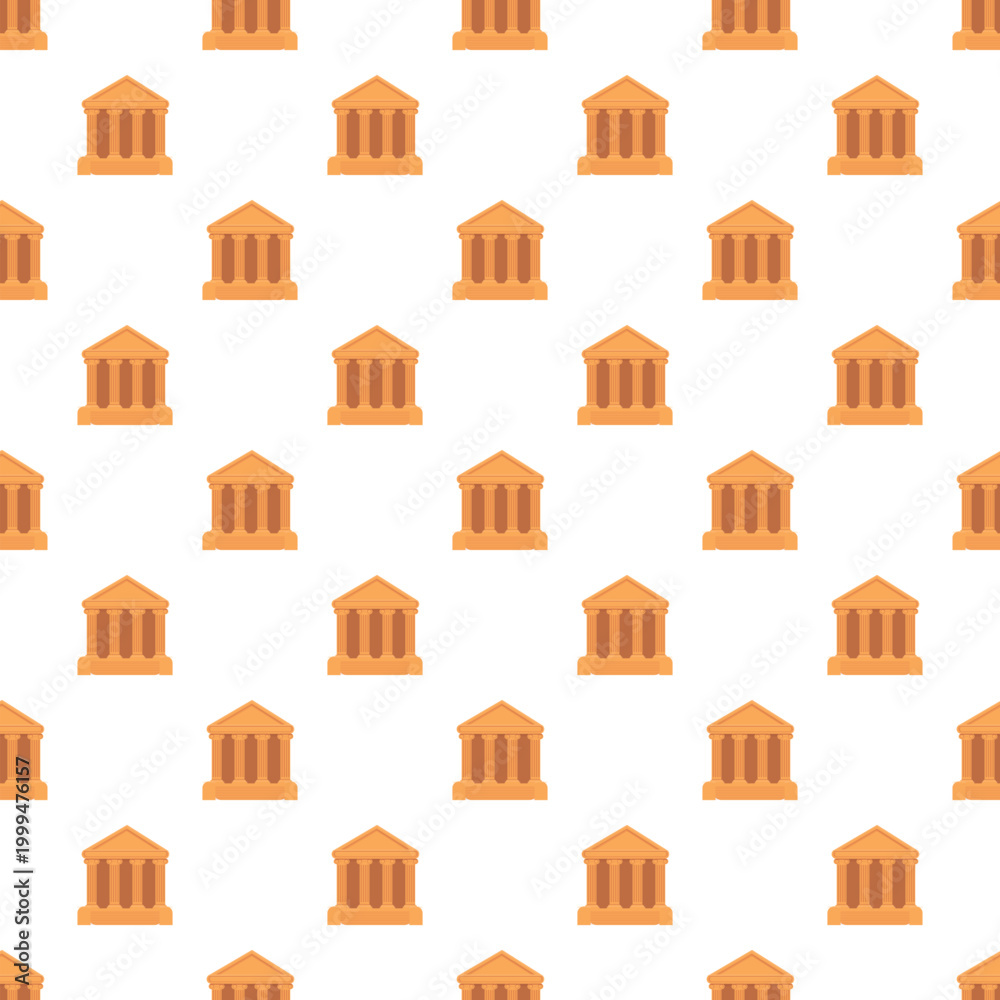 Fototapeta premium Neoclassical buildings with columns repeat across a white background, forming a seamless geometric pattern