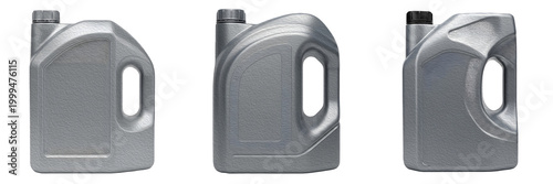 Obraz na płótnie Set of Gray Plastic Motor Oil Canisters - Professional Automotive Lubricant Engi