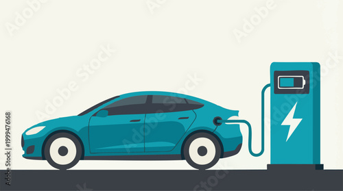 Electric vehicle charging station concept illustration for sustainable energy