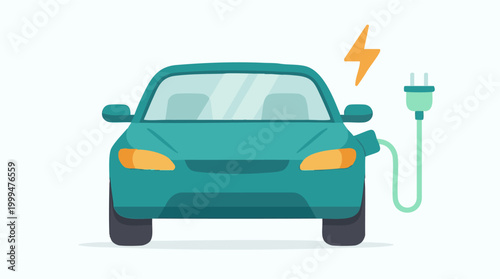 Electric car charging illustration with lightning bolt and power plug