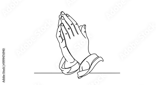 Tableau sur toile Praying Hands Line Art Icon - Faith and Spirituality Symbol