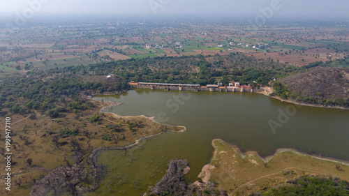 Photography Aerial view of reservoir lake near Jodhpur in Rajasthan
Natural waterbody in des