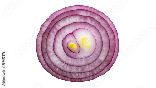 Photos Cross section of a red onion with concentric purple and white rings, isolated on