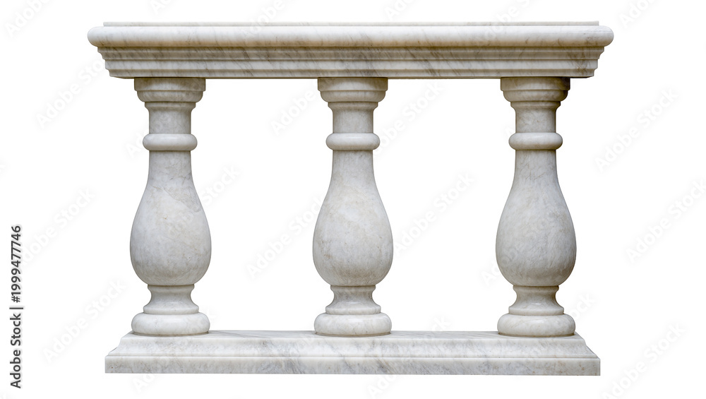 Fototapeta premium Ornate white marble balustrade with carved details, isolated on transparent background