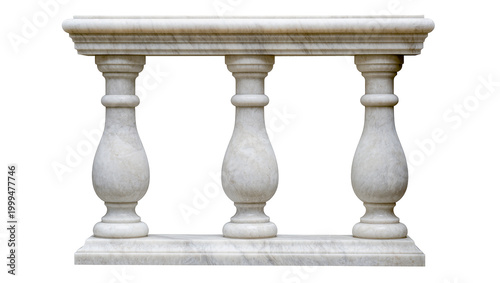 Canvastavla Ornate white marble balustrade with carved details, isolated on transparent back