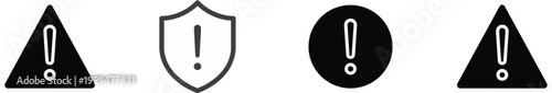 Set of professional warning and safety alert icons featuring black triangle exclamation mark shield protection and circle notification symbolsSet of professional warning and 