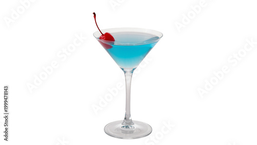 Fotografie Vibrant blue cocktail with maraschino cherry garnish, isolated on transparent ba