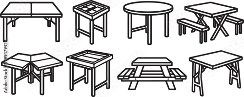 Bild auf Leinwand Set of eight simple wooden kitchen bar stools vector illustration Vector