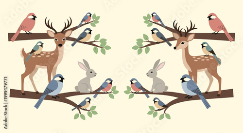 A serene illustration depicting a deer and a bird, evoking feelings of harmony and freedom. Perfect for website design, marketing materials, or social