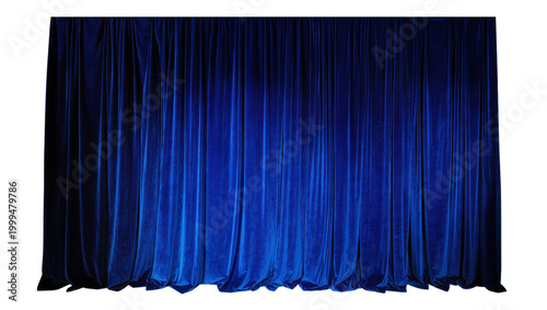 Tablou pe pânză Deep blue velvet stage curtains with vertical folds, isolated on transparent bac
