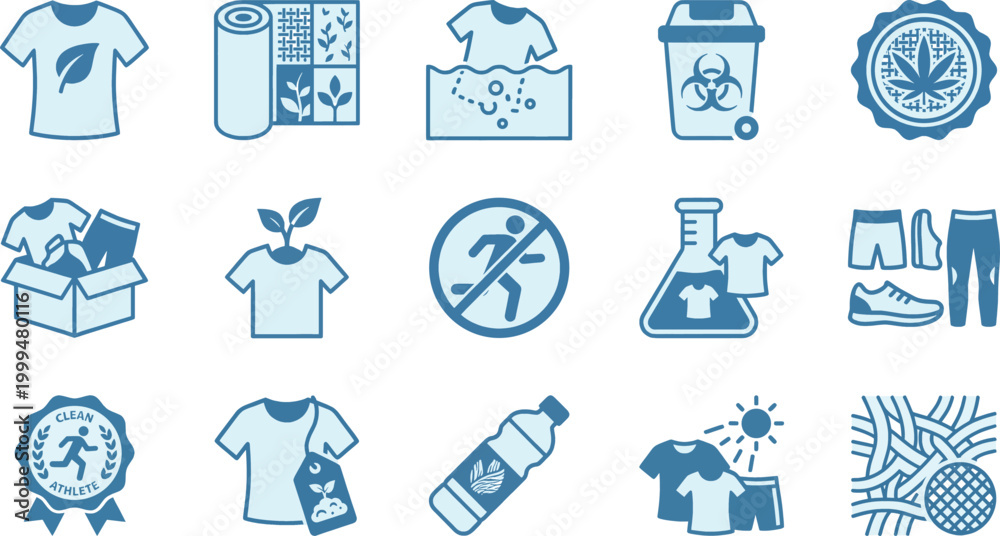 Fototapeta premium Biodegradable running apparel icon set for athletes